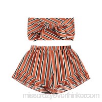 ZAFUL Stripes Tie Front Bandeau Top Set Knotted Top and Shorts Set 2 Pieces Swimsuit Orange B07PCQZYBX